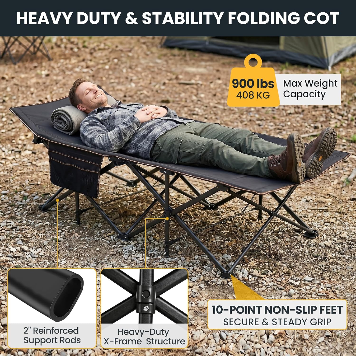 LILYPELLE Oversized XXL Folding Camping Cot, 32" Heavy Duty Sleeping Cots