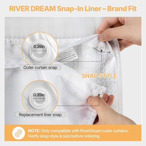 River Dream Fabric Snap in Shower Curtain Liner Replacement,White,36x54