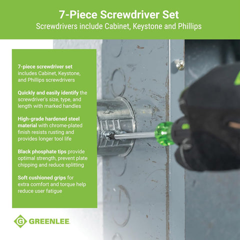 Greenlee 0153-02C 7-Piece Screwdriver Set with Cabinet, Keystone, and Phillips