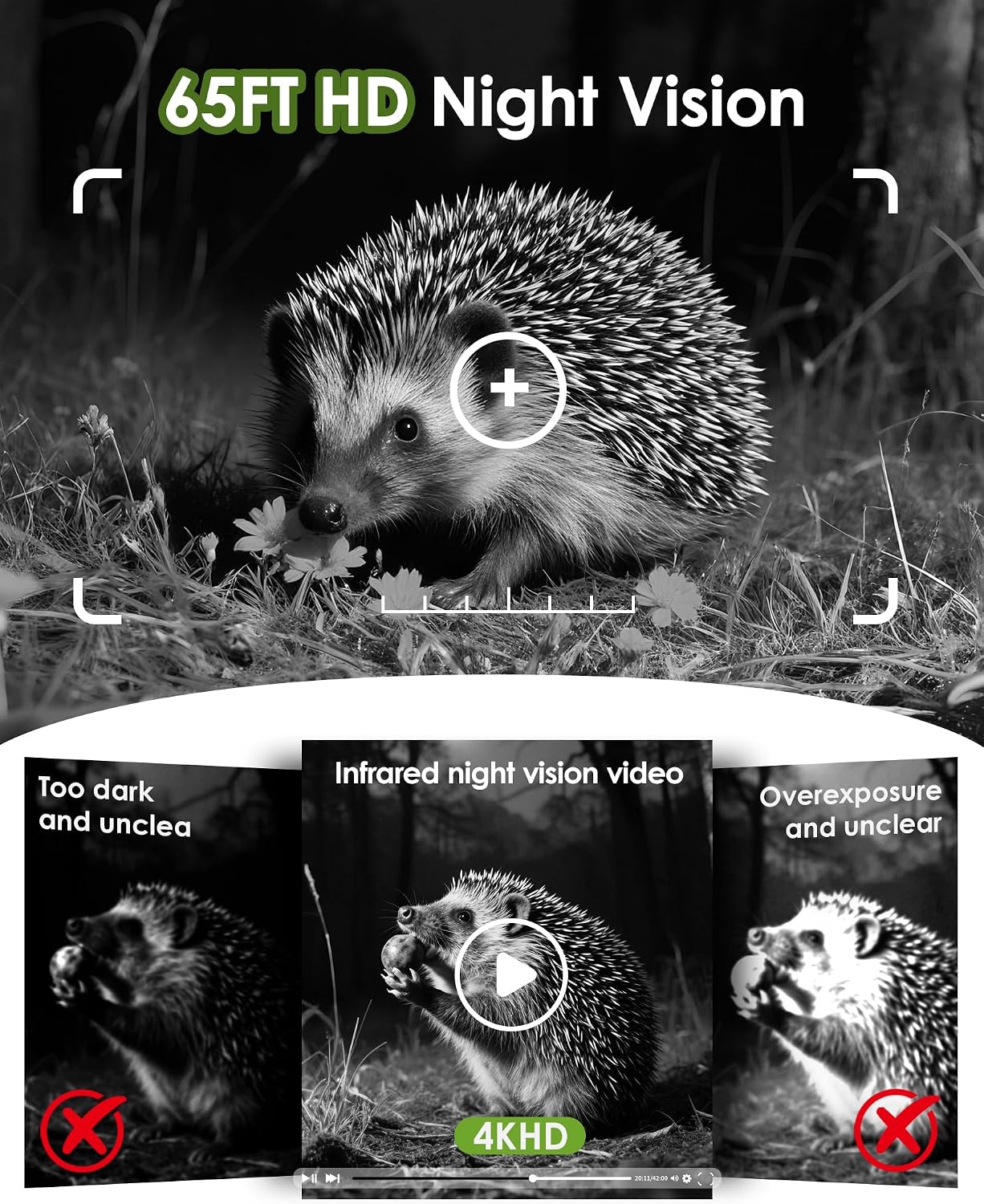 MAXDONE Solar Trail Camera, 4K 64MP WiFi Bluetooth Night Vision Game Camera