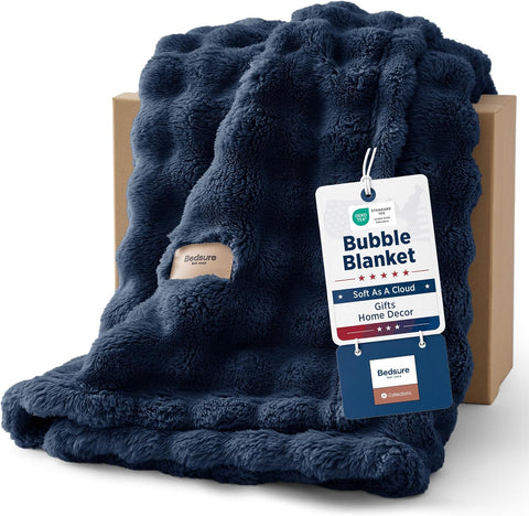 Bedsure Cloud Bubble Cozy Throw Blanket for Couch, Navy Blue, 50"×70"