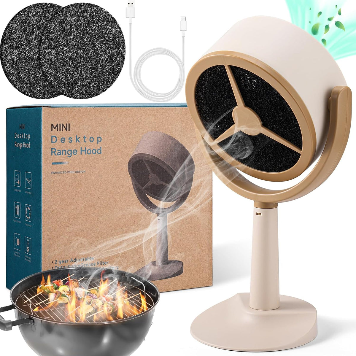 Mity rain Portable Range Hood for Cooking, Rechargeable Kitchen Exhaust Fan