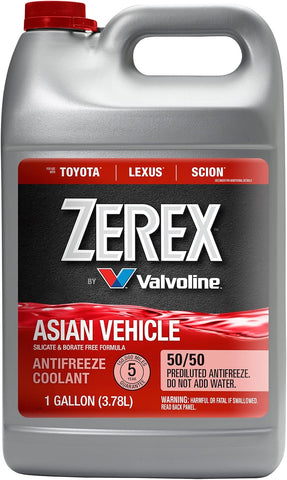 Zerex Asian Vehicle Red Silicate and Borate Free 50/50 Prediluted Ready-to-Use Antifreeze/Coolant 1 GA, Case of 6