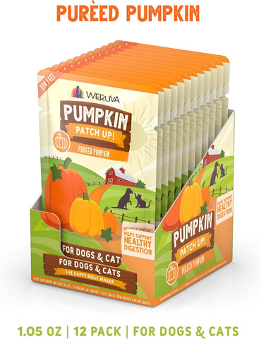 Weruva Pumpkin Patch Up! Pumpkin Puree Pet Food Supplement for Dogs & Cats, 1.05oz Pouch (Pack of 48)