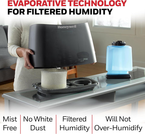 Honeywell Cool Moisture Humidifiers for Bedroom, Medium Rooms, 1.1 Gallon, Invisible Moisture Humidifier for Baby, Kids, Quiet, Easy to Clean, UV Technology, Black, HCM350B