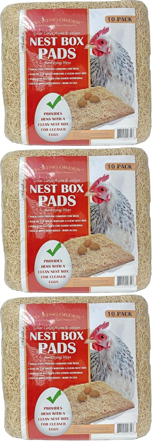 Pecking Order Nest Box Pads for Chicken Nesting Boxes - 13 x 13 Pads Made in USA from Sustainably Sourced Aspen Excelsior (10 Pack)