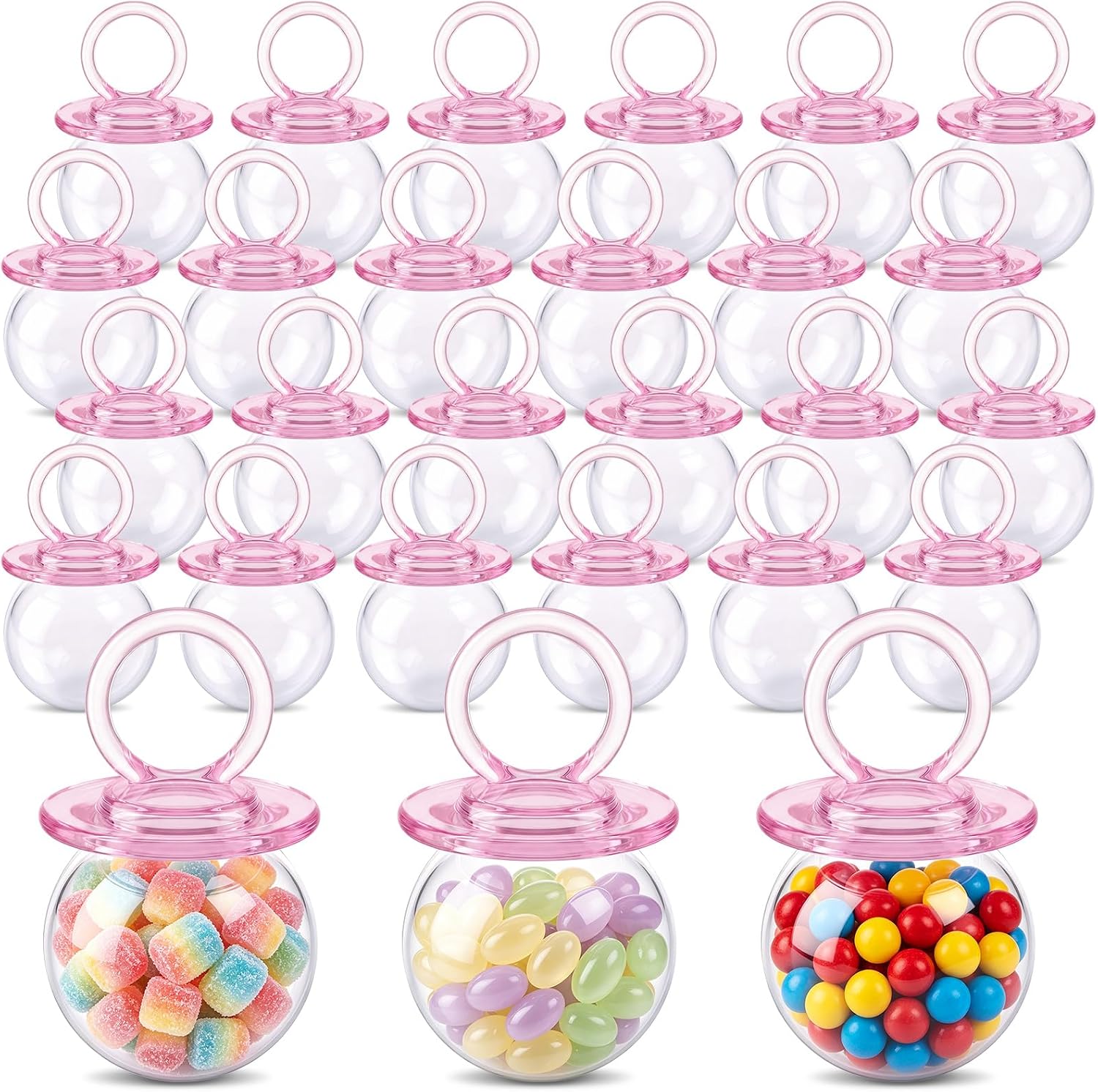 Nuenen 24 Pcs Baby Shower Favors, Mini Pacifier Candy Bottles 3.15", Pink