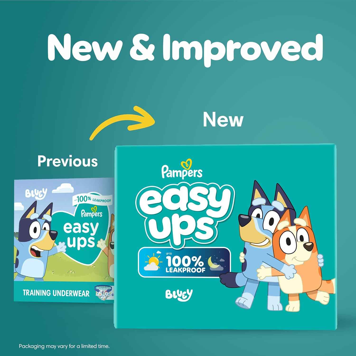 Easy Ups Girls & Boys Potty Training Pants, Size 4 (2T3T), 25 Count, Bluey Absorbent Training Underwear, Up to 100% Leakproof Day and Night, Hypoallergenic