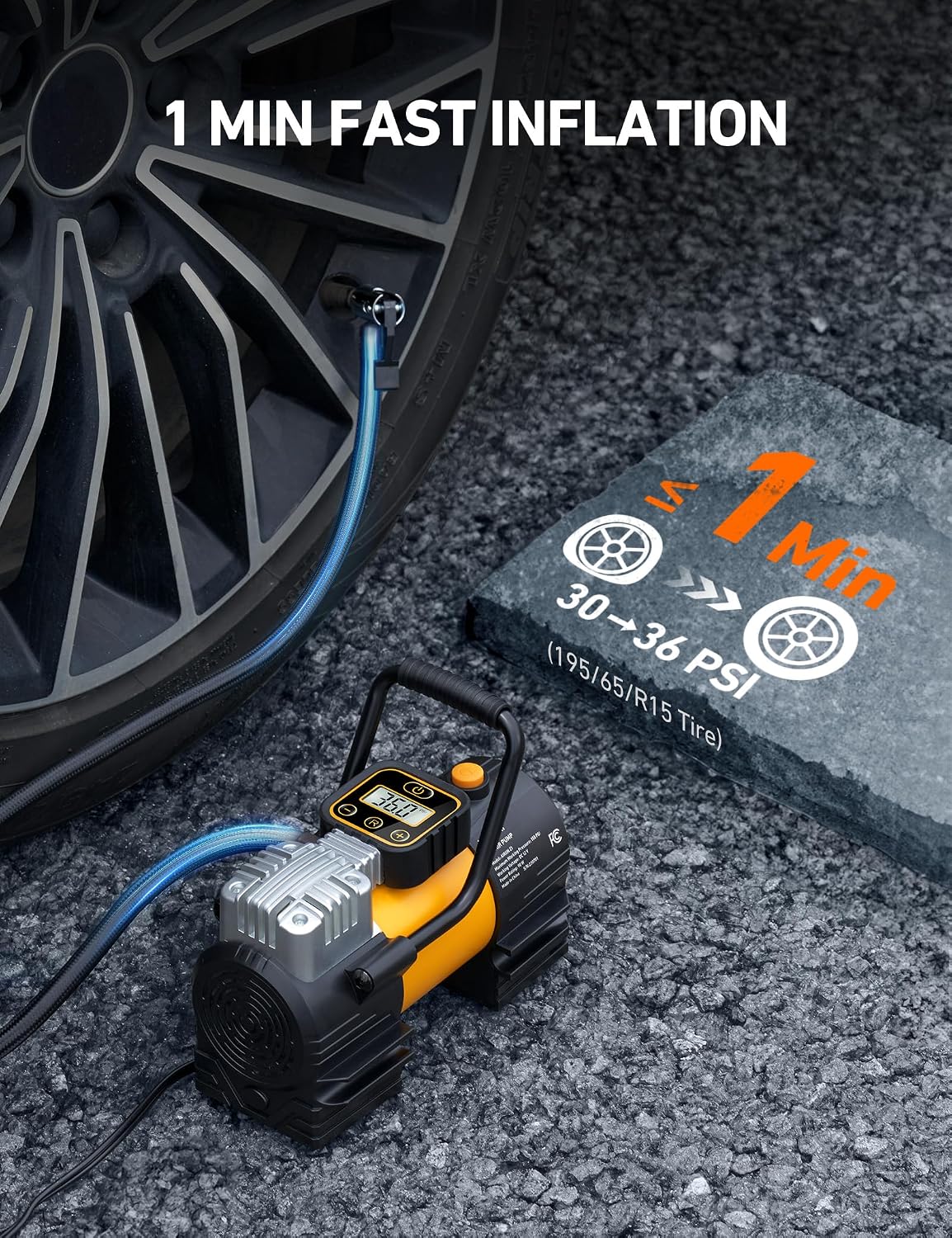 AstroAI Tire Inflator Portable Air Compressor 12VDC Tire Pump Digital Gauge