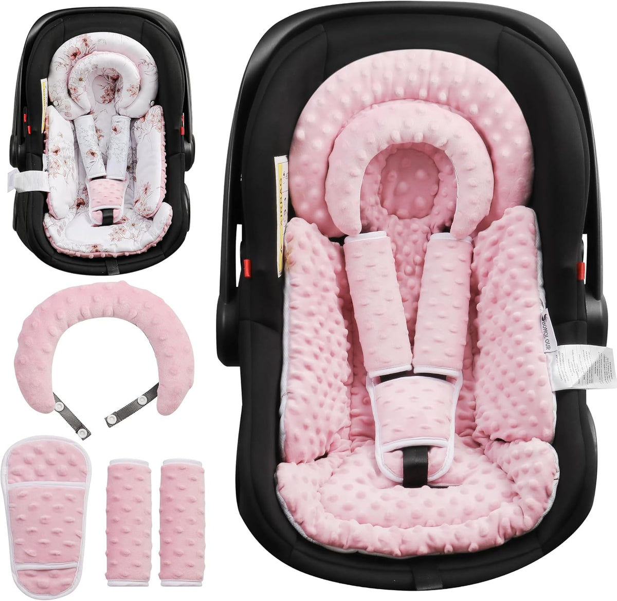 BOMOLOUR Infant Car Seat Insert for Baby Head Body Support, Pink