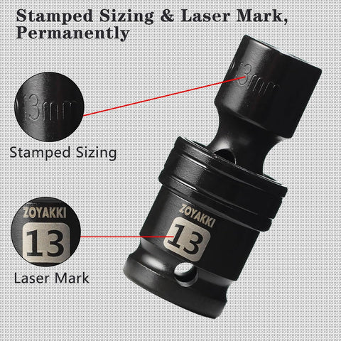 13mm Swivel Socket 1/2" Drive Shallow 6 Pt CR-MO Swivel Impact Socket for Nut Removal