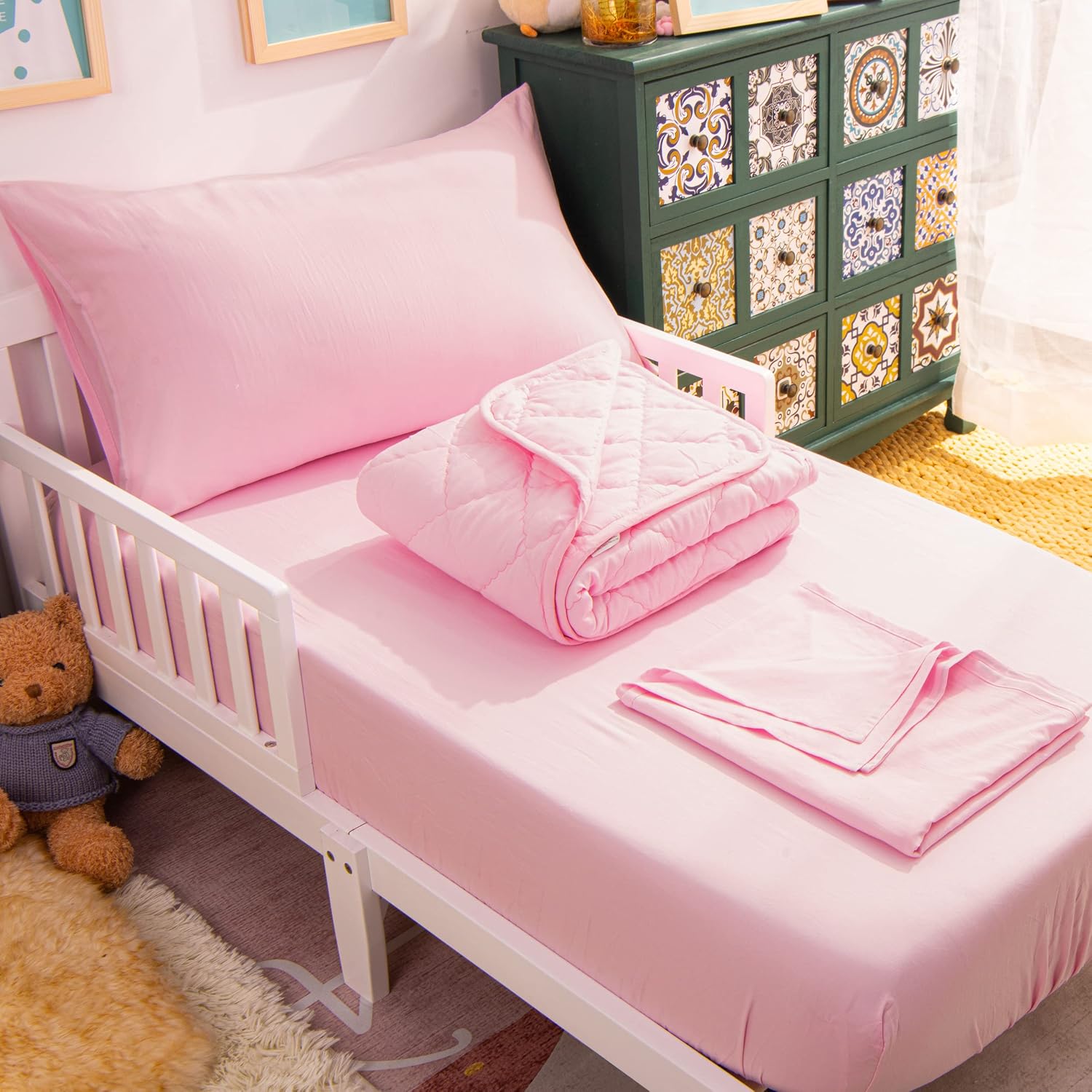 NTBAY Toddler Microfiber Bedding Set, 4 Piece, Pink