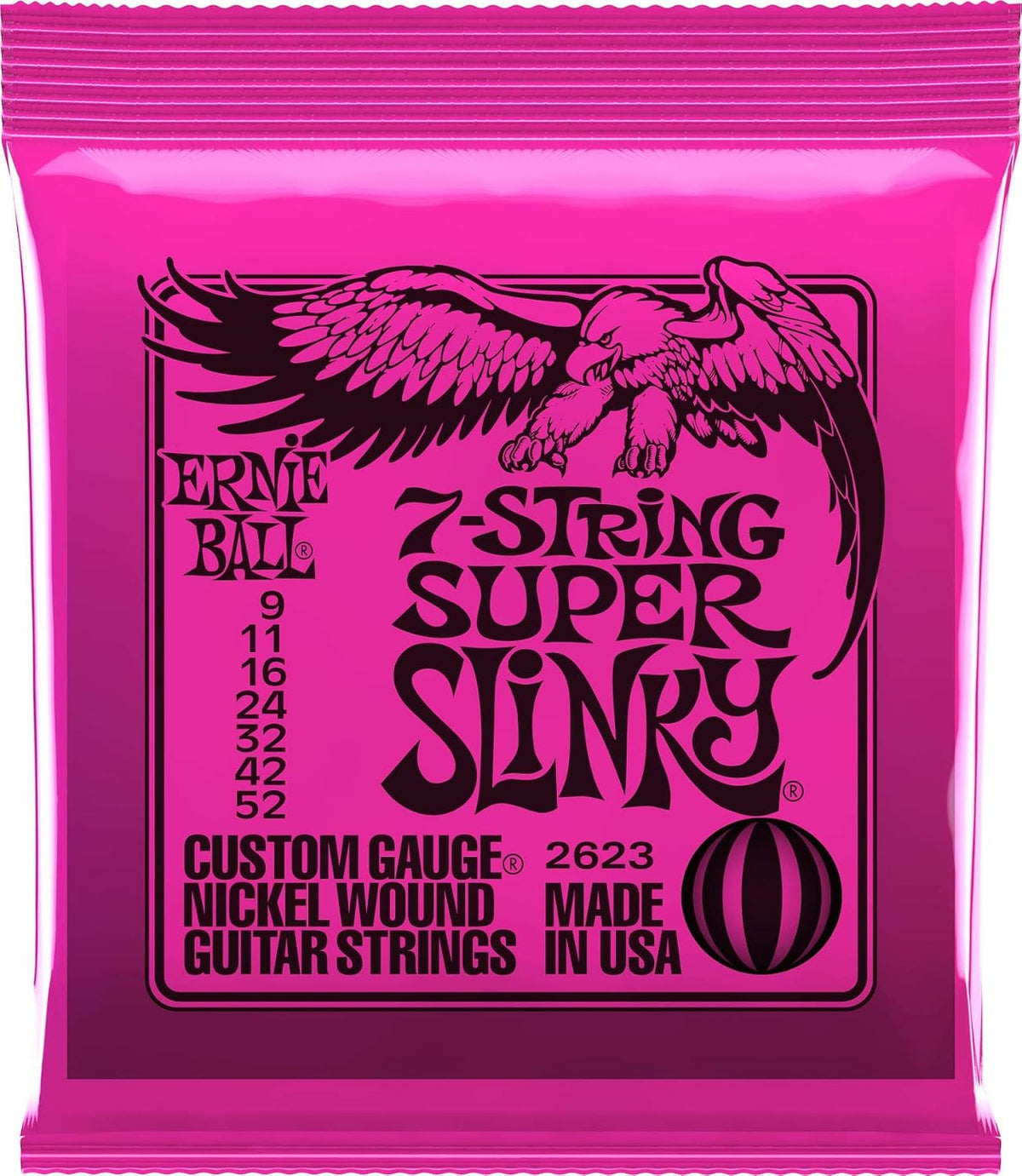 Ernie Ball 7-String Super Slinky Nickel Wound Electric Guitar Strings, 9-52 Gauge (P02623)