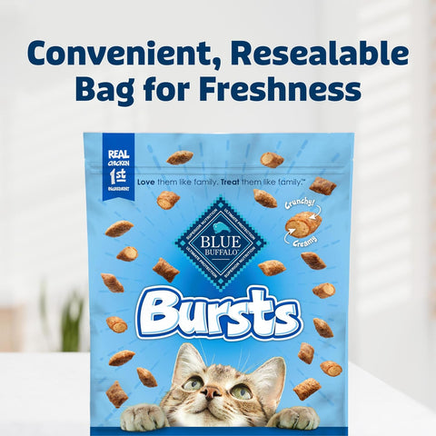 Blue Buffalo Bursts Crunchy & Creamy Cat Treats, Great for Training, Paw-Lickin' Chicken, 5-oz Bag (Pack of 6)