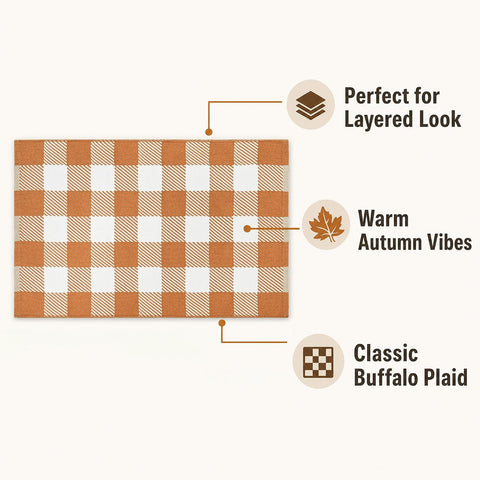 Fall Door Mat Caramel and White Buffalo Plaid Rug 3’x 5’, Washable Layering Rug for Front Door, Entryway, Porch, Farmhouse Decor