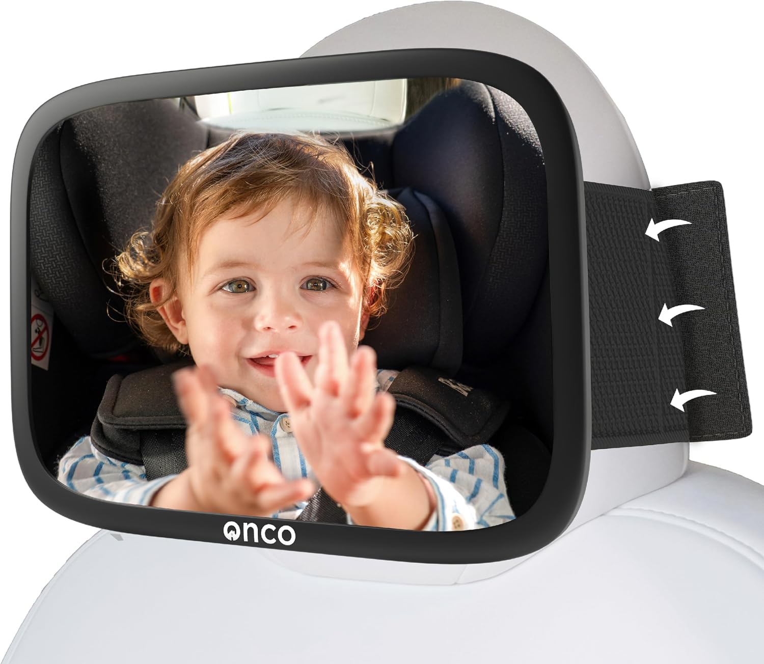 Onco Baby Car Mirror for Fixed Headrests - Tesla-Compatible Non-Slip Mirror