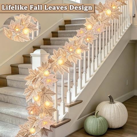 3 Pack Fall Garland with Pumpkin Lights Total 19.5Ft 60LED String Lights