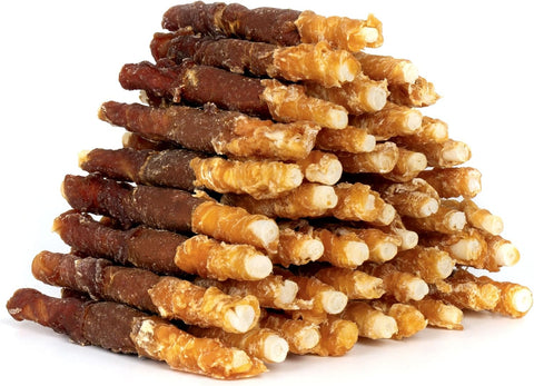 MON2SUN Dog Treats, 5 Inch Triple Flavor Wrapped Rawhide Sticks, 31.75 oz