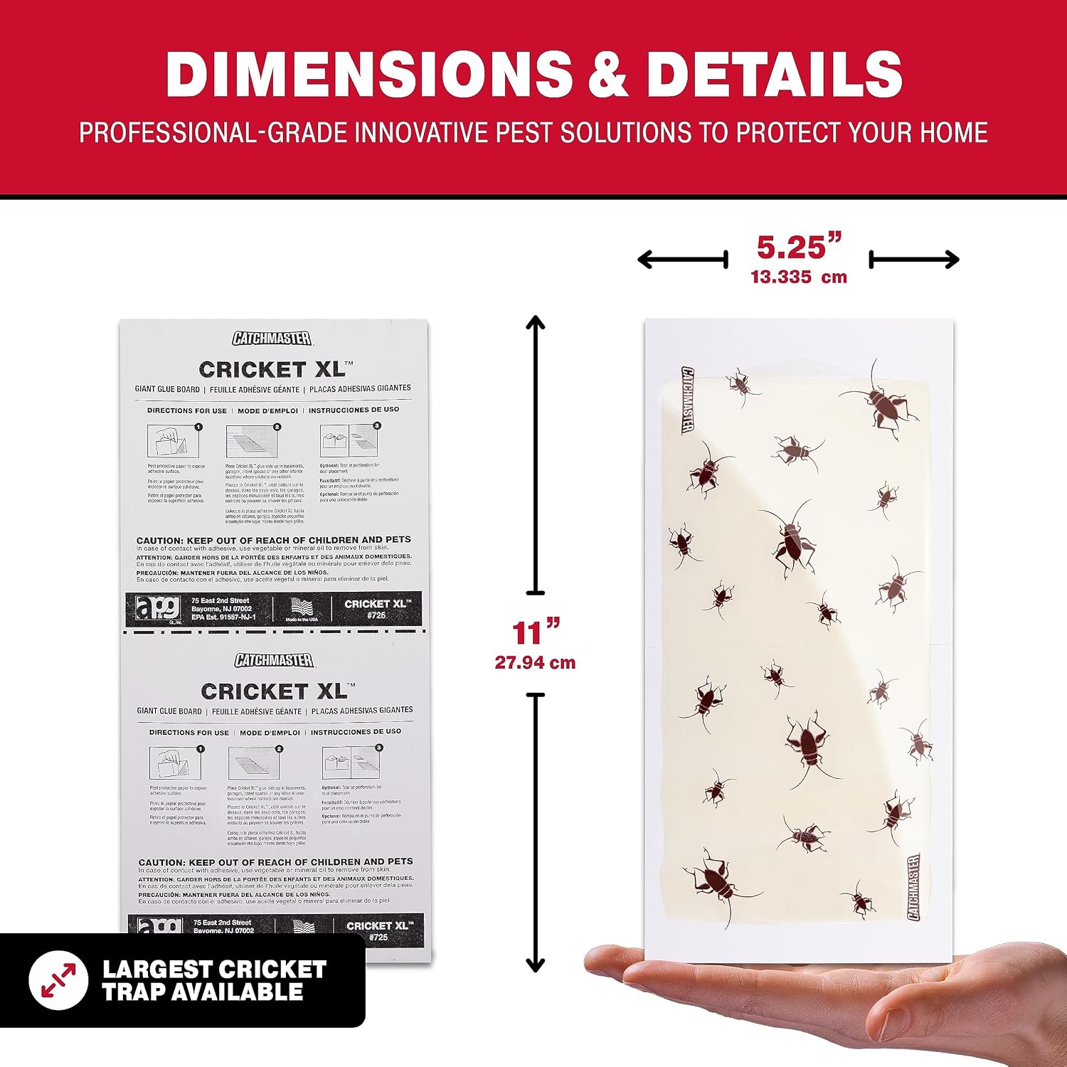 Catchmaster Cricket XL Giant Glue Boards 6-Pk, Adhesive Bug Catcher Cricket Traps Indoor, Sticky Trap for Inside Your Home, Bulk Insect Killer, Insect Traps for House & Garage, Pest Control for Home
