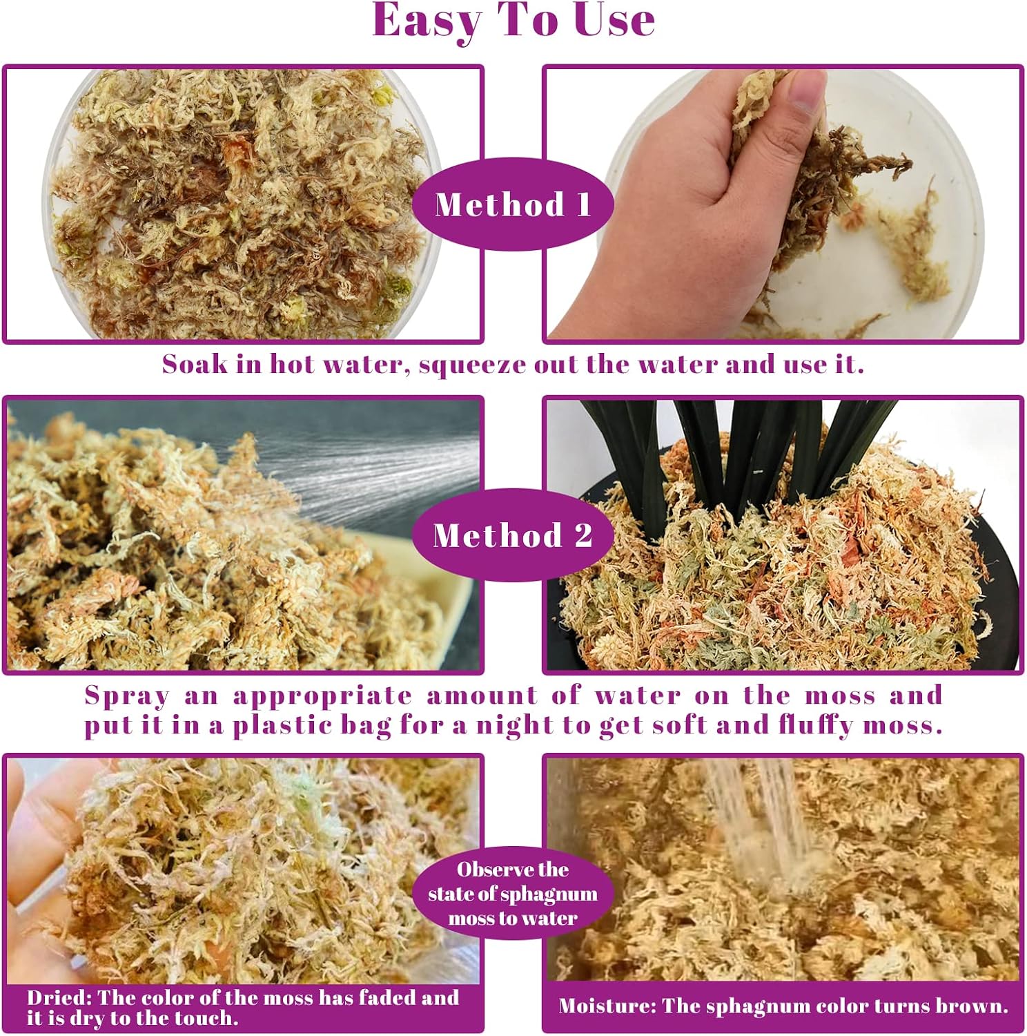 Legigo 5.3OZ Sphagnum Moss for Plants - 6QT Natural Long Fibers Orchid Moss