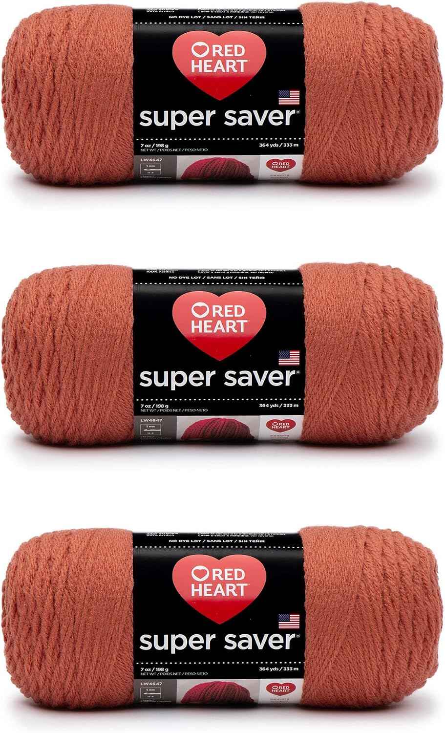 Red Heart Super Saver Yarn for Crocheting & Knitting, Coral, 3-Pack