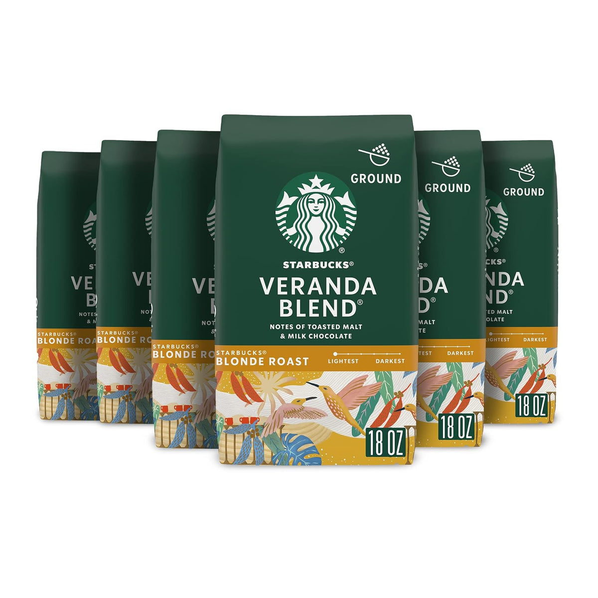 Starbucks Ground Coffee Veranda Blend Blonde Roast, 6 Bags 18 oz