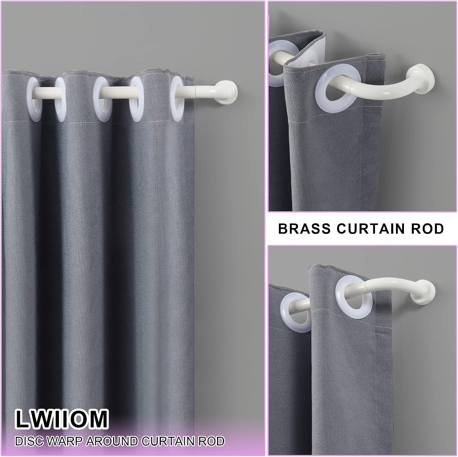 White Disc Curtain Rods, 84-144 Inches Window Curtain Rod,Adjustable Room Darkening Drapery Rod with Aluminum Finials and Brackets,Wrap Around Design