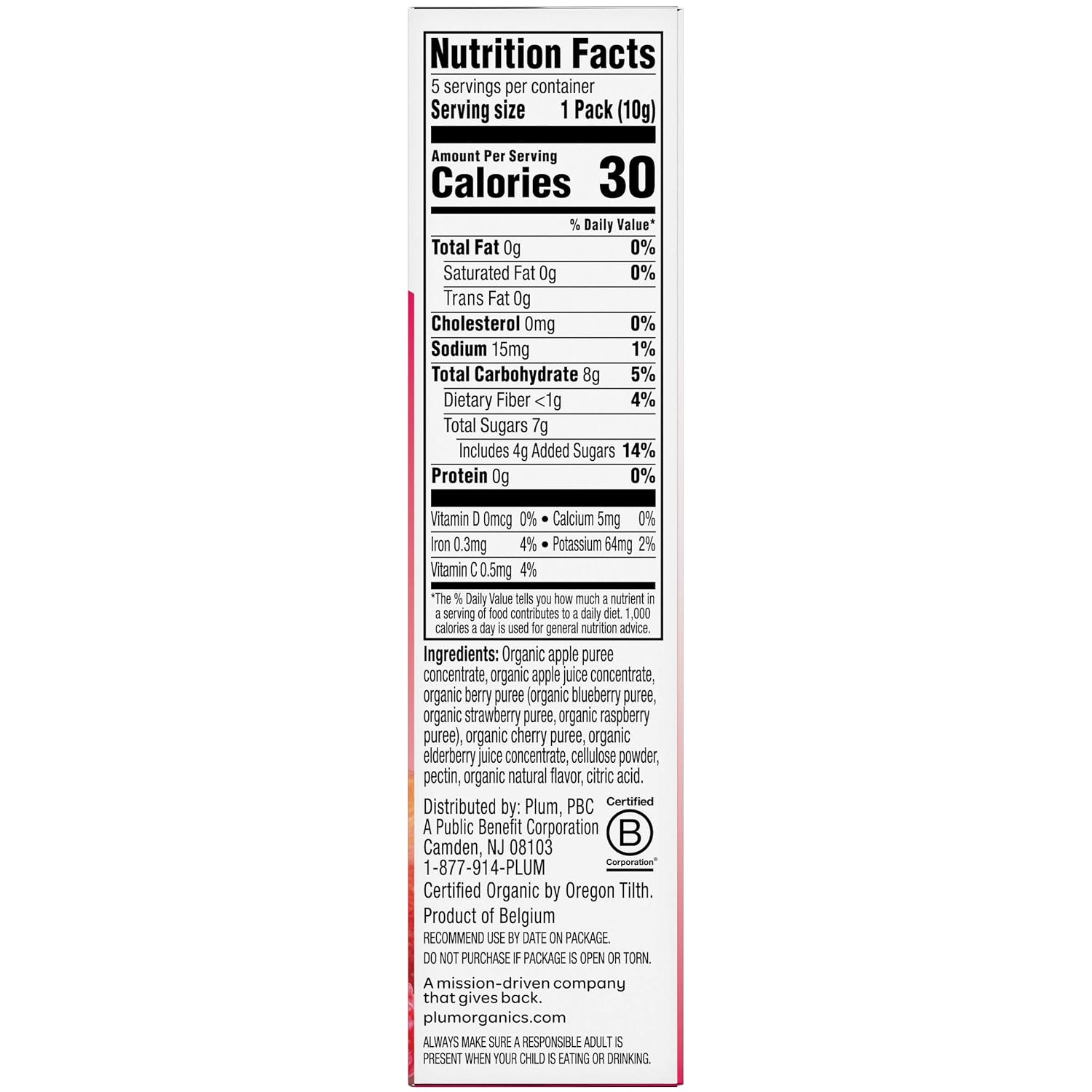 Plum Organics Teensy Snacks Organic Toddler Fruit Snacks, Berry, 0.35 Ounce Bags, 5 Count (Pack of 8)