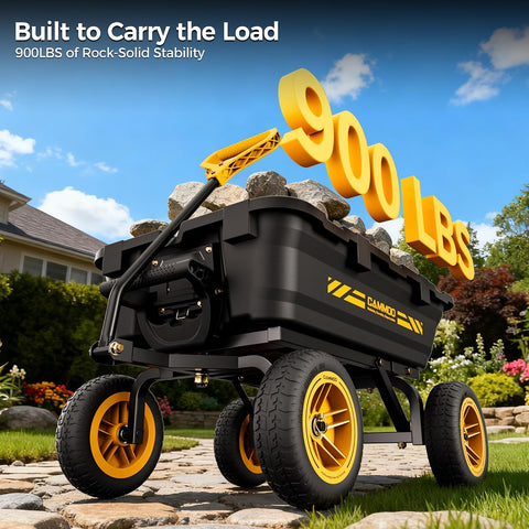CAMMOO 10-in NO-Flat Tires 900lb Garden Dump Cart Wheelbarrow Garden Wagon