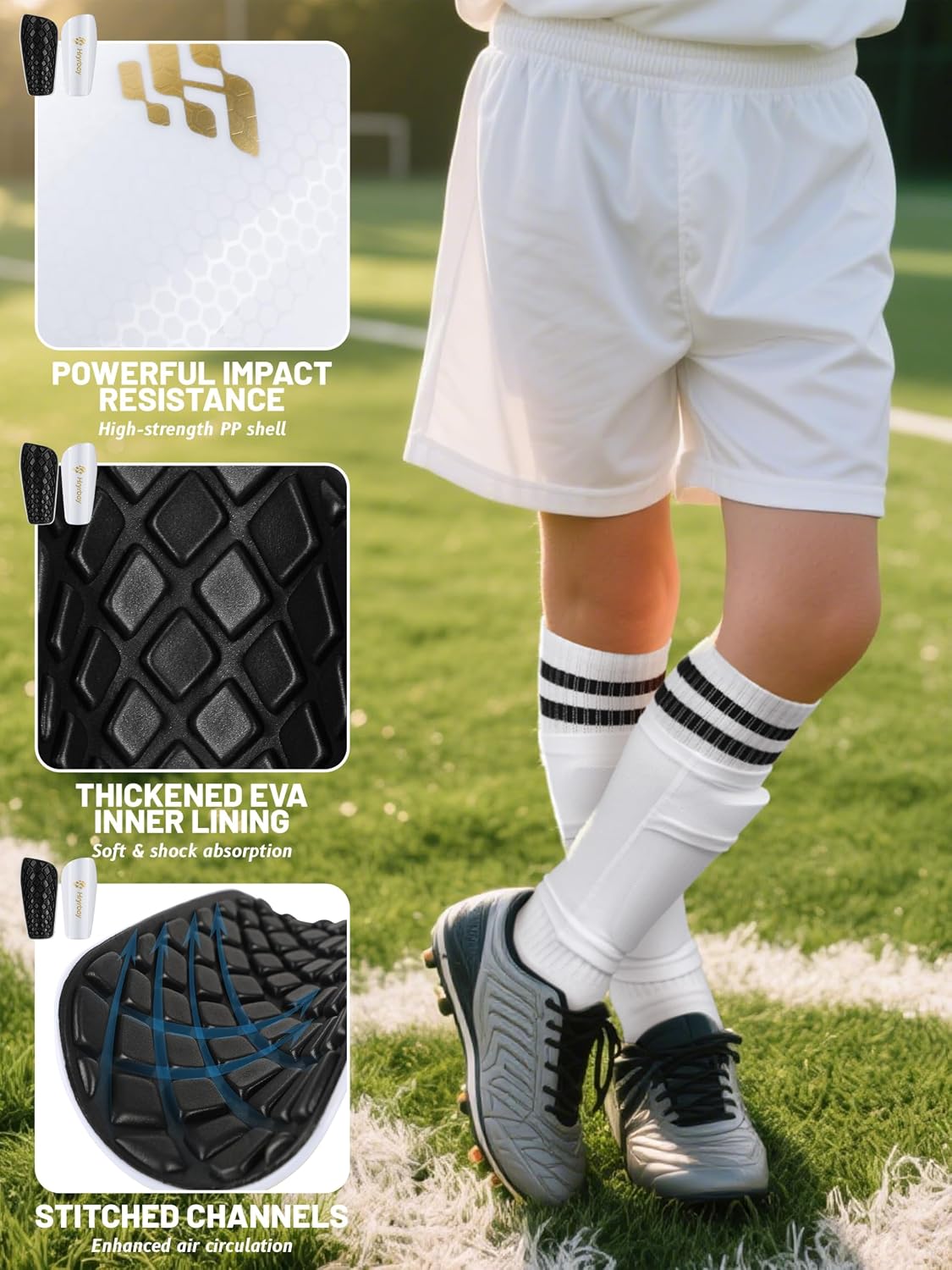 Hryrbay Kids Soccer Shin Guards with Sleeves and Socks Youth Shin Pads Set