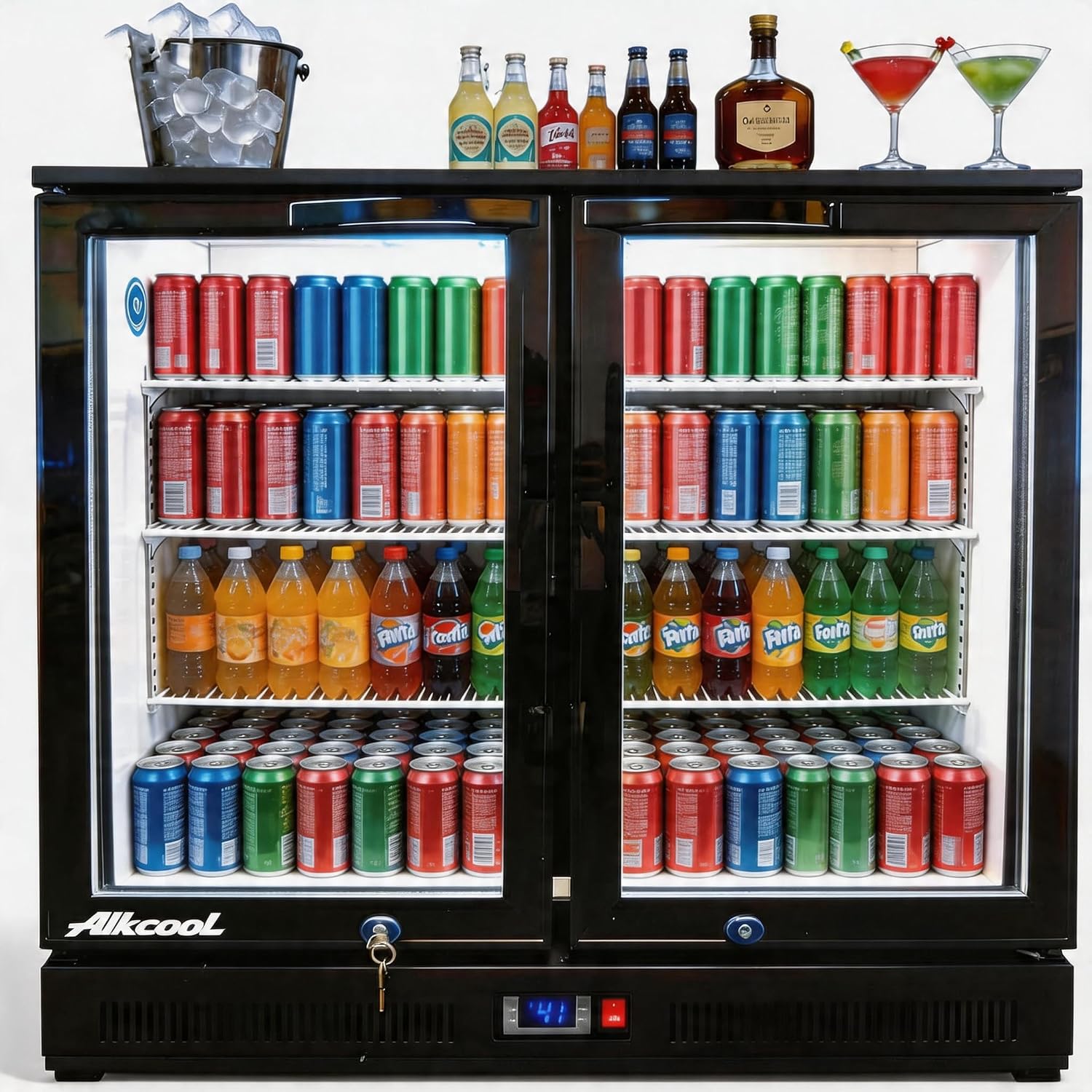 Back Bar Cooler Under Counter Beverage Refrigerator, 7.5 Cu Ft Undercounter Fridge,2 Door 36 inch Commercial Beer Built-In Cooler with LED Light Adjustable Shelves Safety Locks,ETL Approval