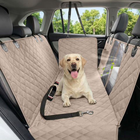 Victoper Dog Car Seat Cover, 600D Heavy Dute Car Seat Cover for Dogs Pets, 100% Waterproof Anti-Scratch Nonslip Dog Hammock for Cars, Seat Covers Protector with Seatbelt for Sedan SUV Truck XL Khaki