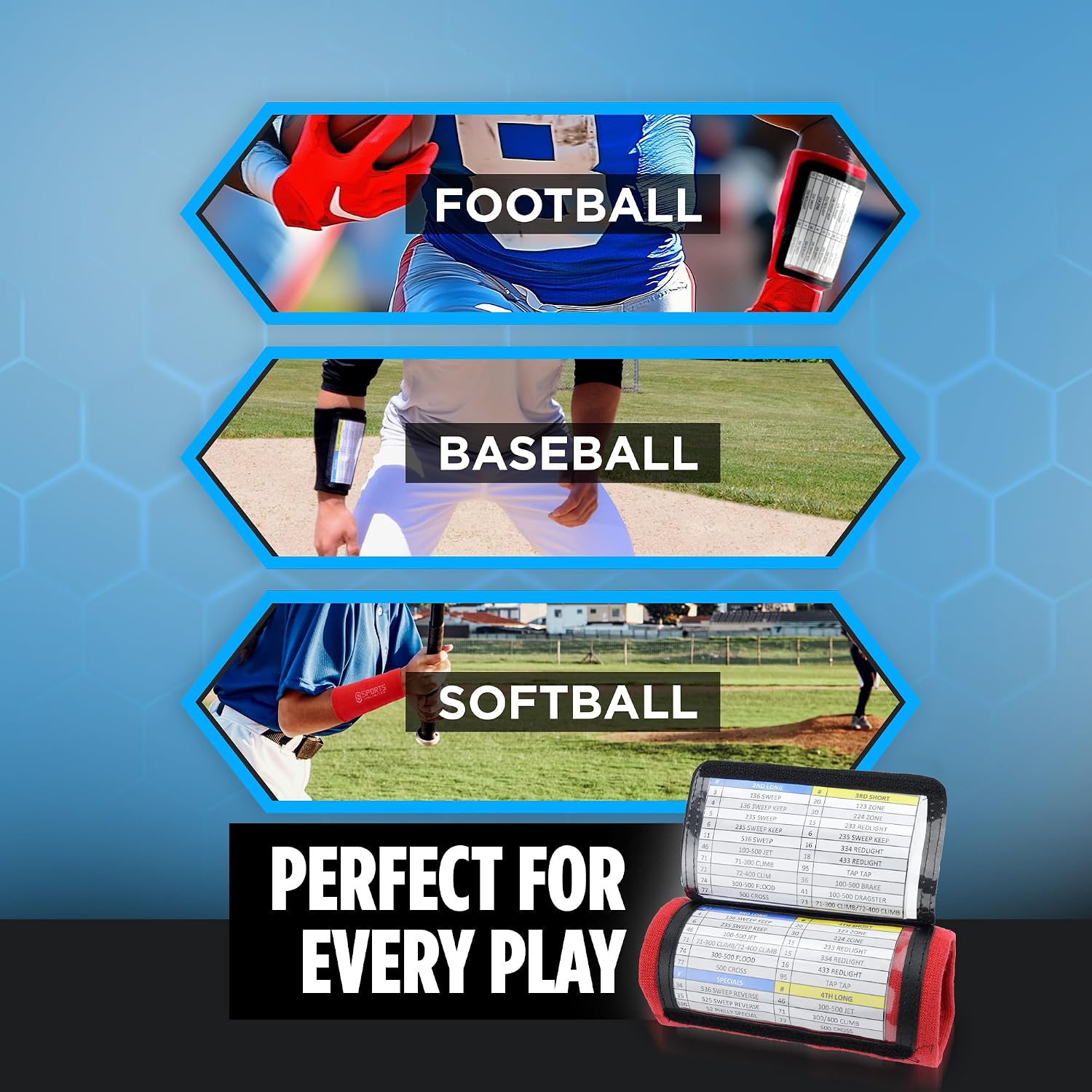 Sports Unlimited Youth Triple Wrist Coach, Football Wristbands for Plays, Baseball Wristbands, QB Arm Bands