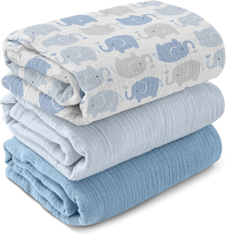 GLLQUEN BABY Muslin Swaddle Blankets for Newborn Boys, Large 40''x38''