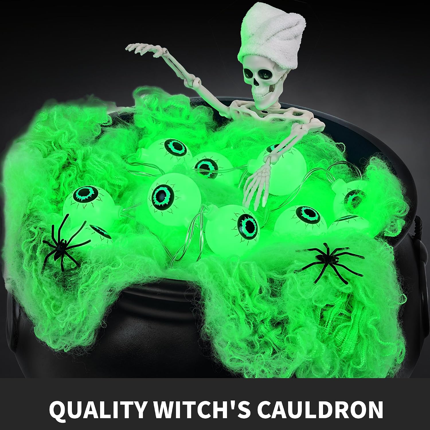 AYGXU Halloween Decorations Outdoor Indoor,Large Witches Cauldron on 52" Tripod with String Lights, Skeleton and Eyeballs,Hocus Pocus Decor,Witches Cauldron for Yard Patio Garden Lawn Decorations.