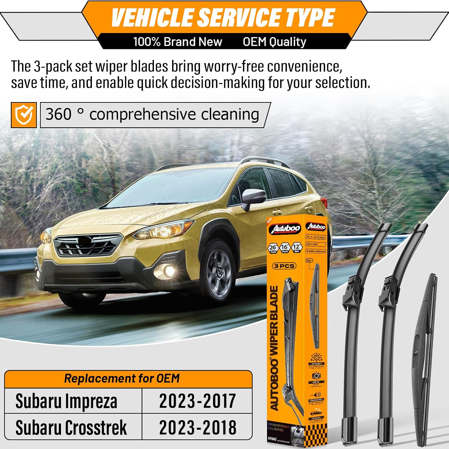 AUTOBOO Windshield Wiper Blade Replacement for Subaru Crosstrek Impreza