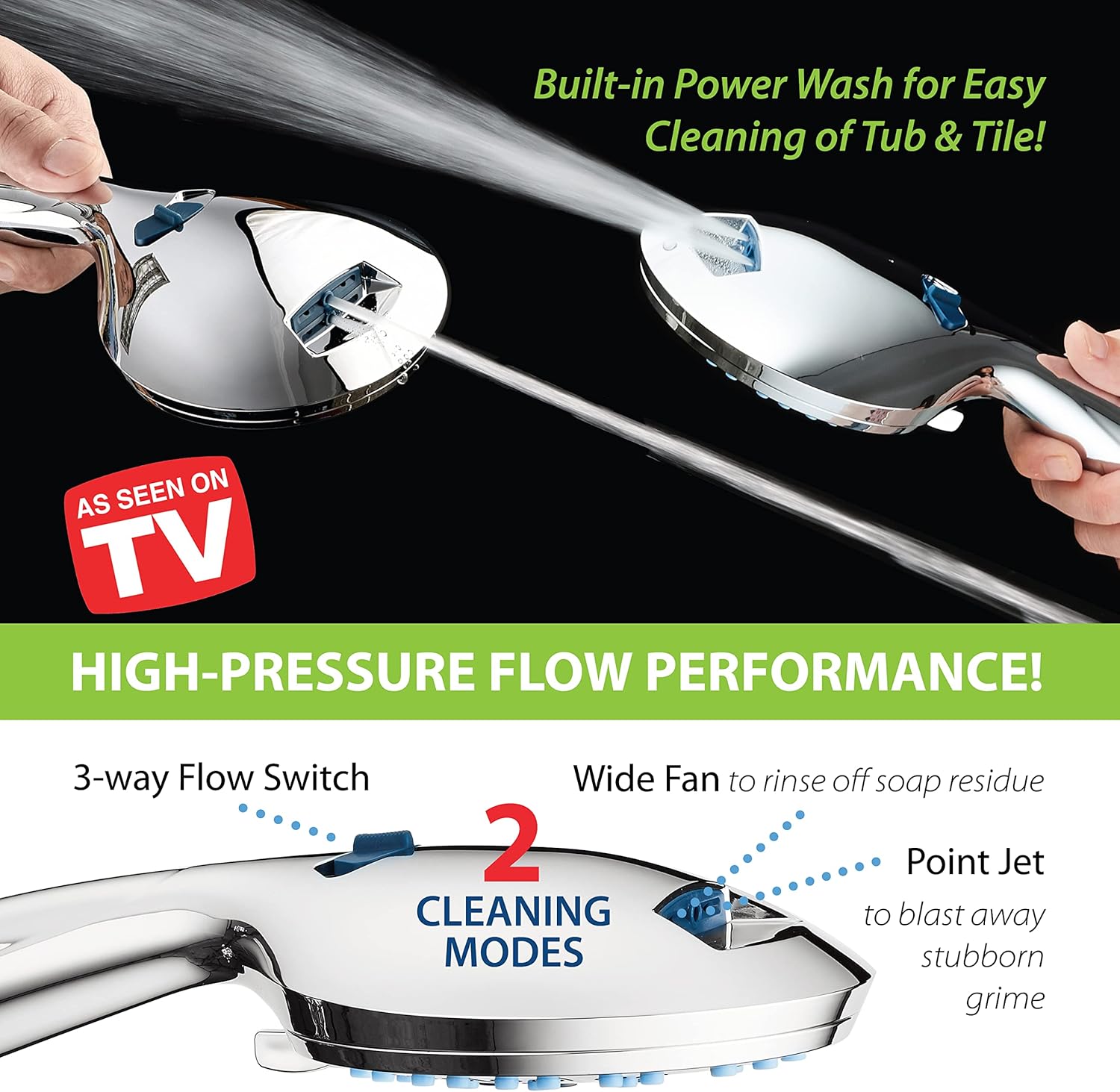 AquaCare 8-mode High Pressure Handheld Shower Head with 2-mode Power Wash