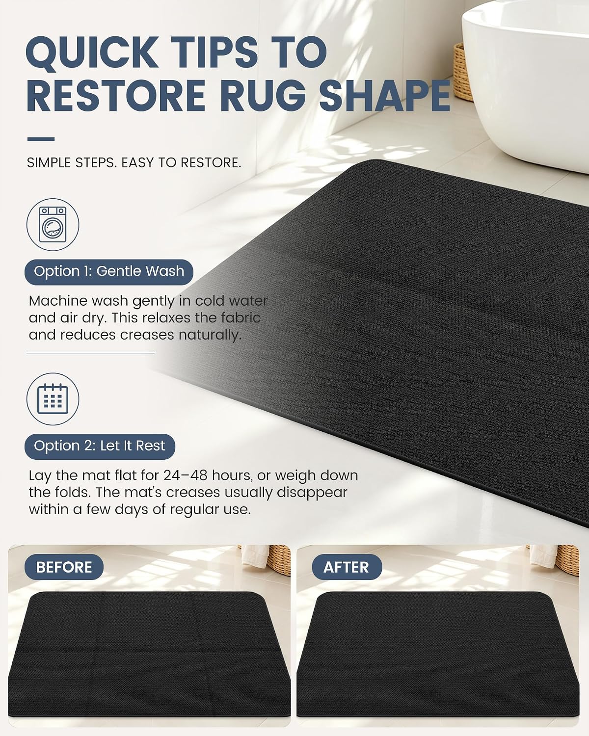 Smiry Ultra Thin Bath Mat 47x20, Non Slip Rubber Washable Bathroom Rugs