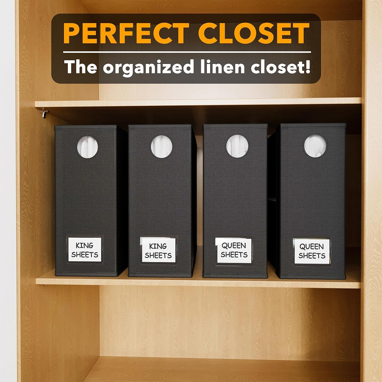 SpaceAid 4 Pack Bed Sheet Organizers and Storage, Foldable Sheet Organizer for Linen Closet, Sheets Set Folder Keeper with Window XL (Queen & King Size) Organizing Bedding Container, Black