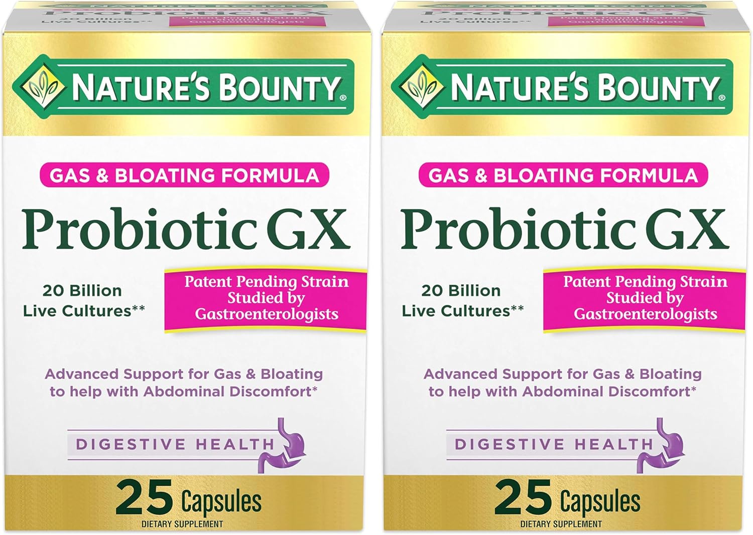 Nature's Bounty Probiotic GX Gas & Bloating Formula, Capsules 25 ea (Pack of 4)