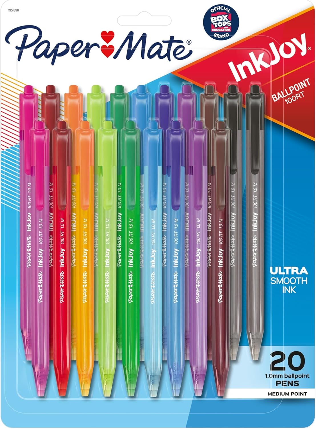 Paper Mate InkJoy 100RT Retractable Ballpoint Pens, Medium Point (1.0mm), 20 Count - Teacher Essentials, Colorful Office Supplies, Note-Taking, Back to School