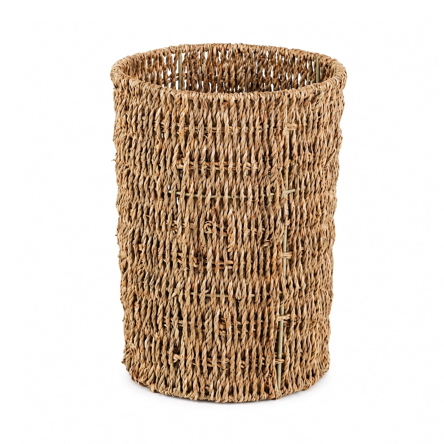 Coeusy Wicker Trash Can,Seagrass Waste Basket for Bathroom,Bedroom,2 Gallon
