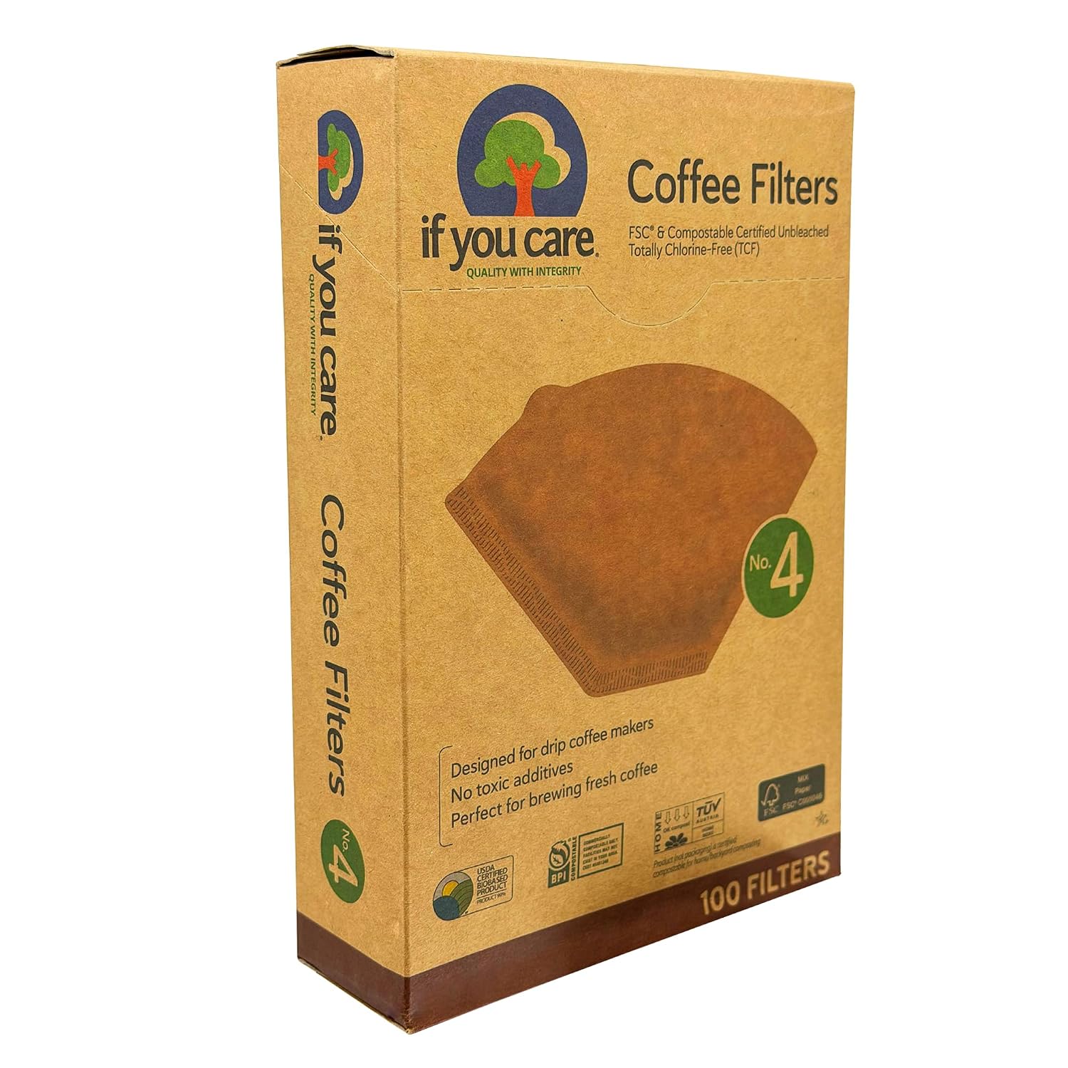 If You Care Coffee Filters No. 4 – Unbleached, Chlorine-Free Paper Filters. FSC Certified, Compostable