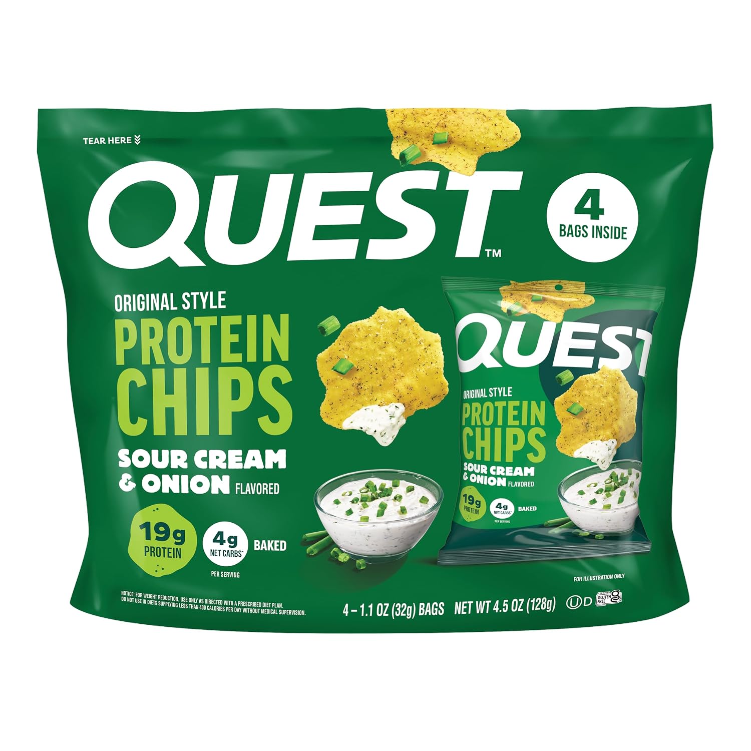 Quest Nutrition Sour Cream & Onion Protein Chips, 19g Protein, 4 Count
