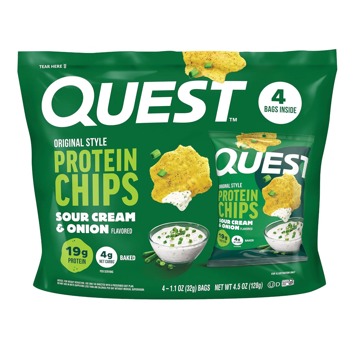 Quest Nutrition Sour Cream & Onion Protein Chips, 19g Protein, 4 Count