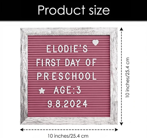 Rustic Hot Pink Felt Letter Board 10x10 Inch, 336 Changeable Letters