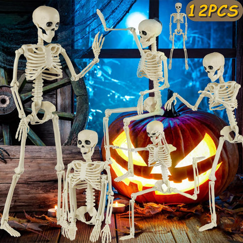 12 Packs Skeleton Halloween Decorations Outdoor with 16" Full Body Posable Joints Skeletons Decor, Halloween Party Decor Indoor, Yard Garden Lawn Graveyard Haunted House Props Spooky Party Decorations