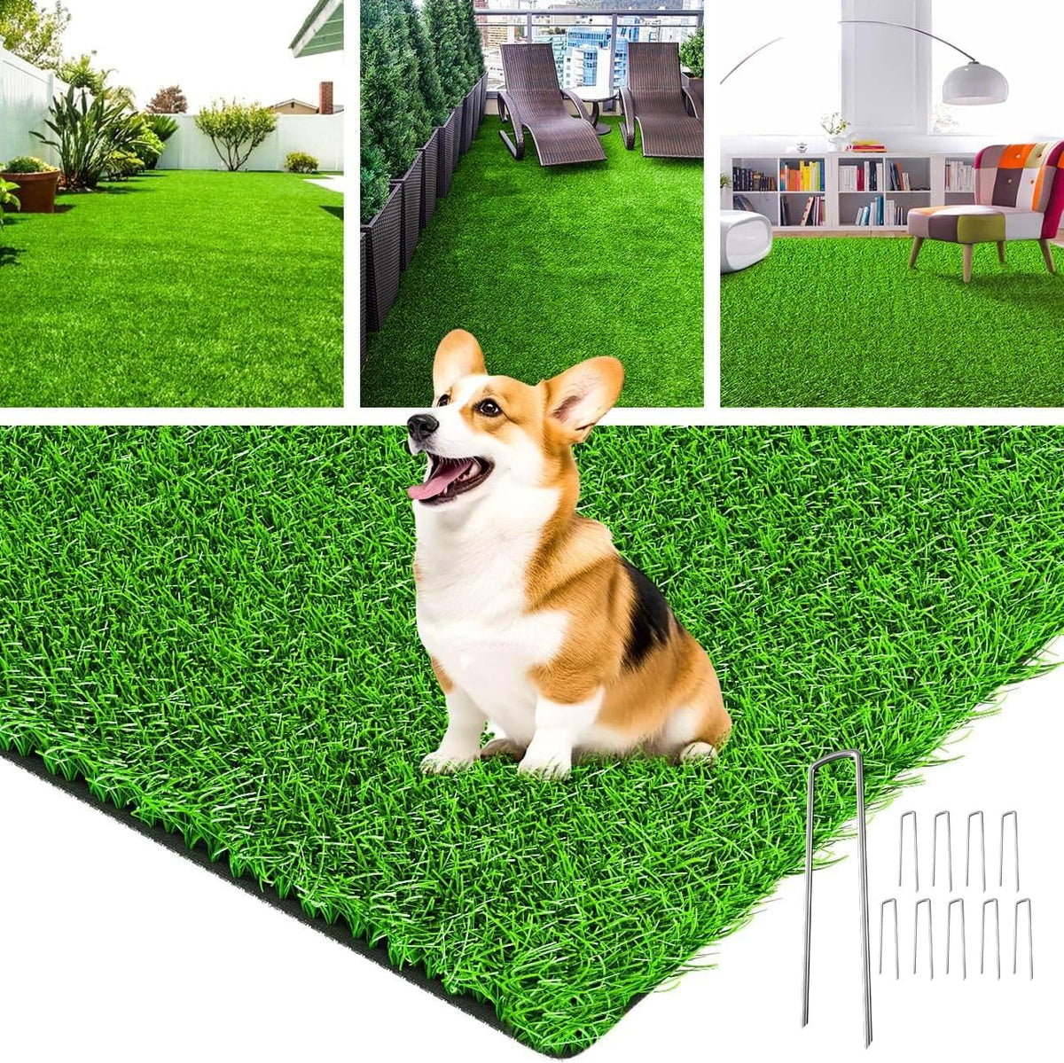 LOOBANI Artificial Grass, Realistic Fake Grass with Drainage Holes, 3x5ft