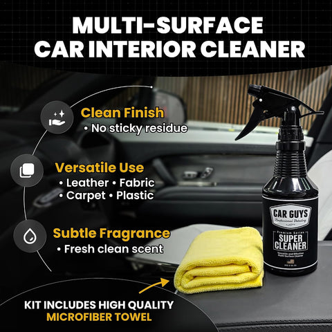 CarGuys Interior Car Cleaner for Tough Stains | Stain Remover for Car Seats, Carpet, Upholstery, & Leather | 18 Oz Kit with Microfiber Towel (Pack of 2)