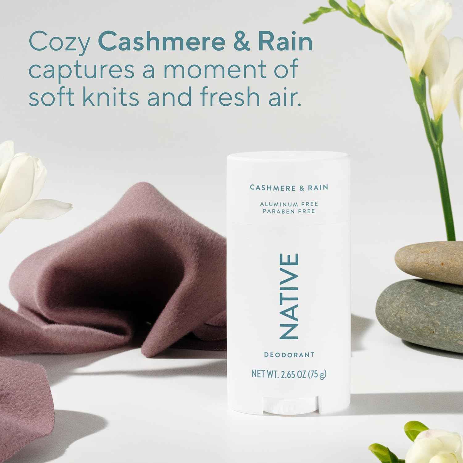 Native Deodorant Contains Naturally Derived Ingredients, 72 Hour Odor Control, Deodorant for Women and Men, Aluminum Free, Cashmere & Rain 2.65oz